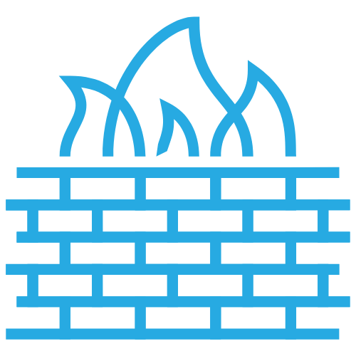 Brick wall with fire icon for firewall
