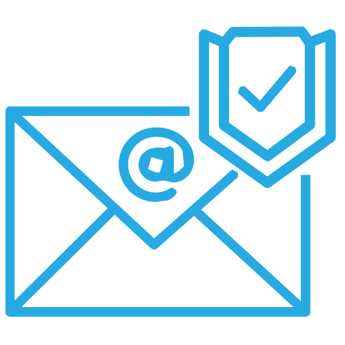 Email with checkmark protection icon for spam email security